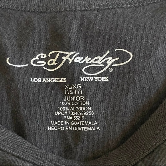 Ed Hardy Vintage Y2K Black Tee Shirt Short Sleeve Grunge Punk Roses Size XL - Picture 6 of 8